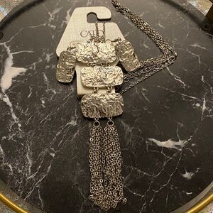 Cato set earrings and necklace Hammered Silver Necklace with Fringe
